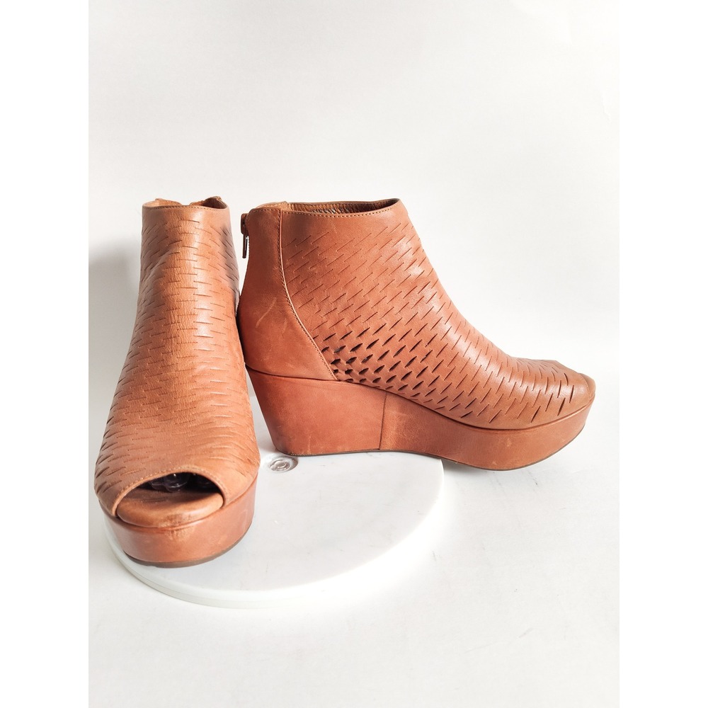 Women’s Tan Wedge Peep-Toe Ankle Booties